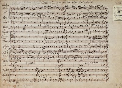 Page of musical score of minuets in 5 cadences for piano, K 568 by Austrian School